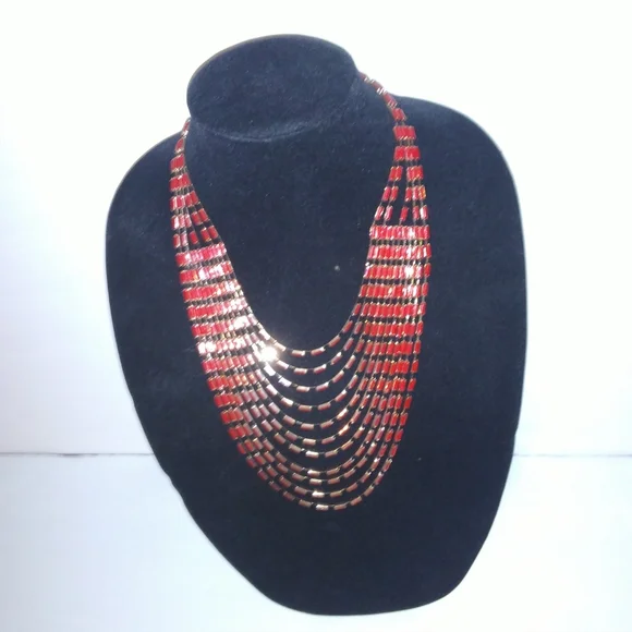 Layered Red Gold Necklace - Picture 5 of 10